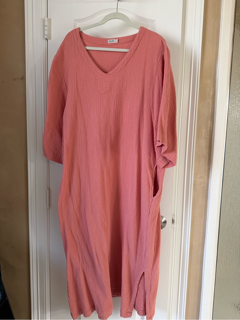 Barefoot Dreams Coral Pink Textured V-Neck Maxi Dress